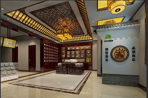 黄山古朴典雅的中式茶叶店大堂设计效果图