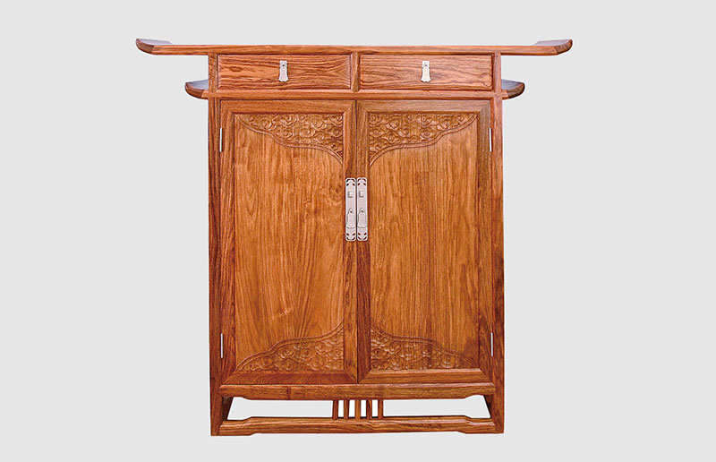 黄山观云潮家庭中式装修实木玄关柜效果图