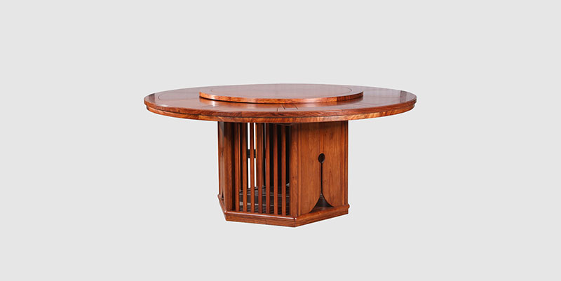 黄山中式餐厅装修天地圆台餐桌红木家具效果图